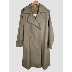 Vintage Saxton Hall Trench Coat Sz 14P Tan Double-Breasted Button Cuffs Midi